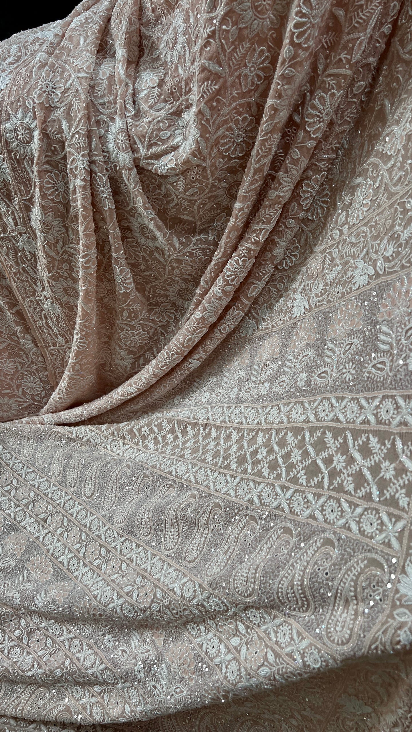 Suhaan Old Rose Pink 2 and 3 taar Chikankari Masterpiece Saree